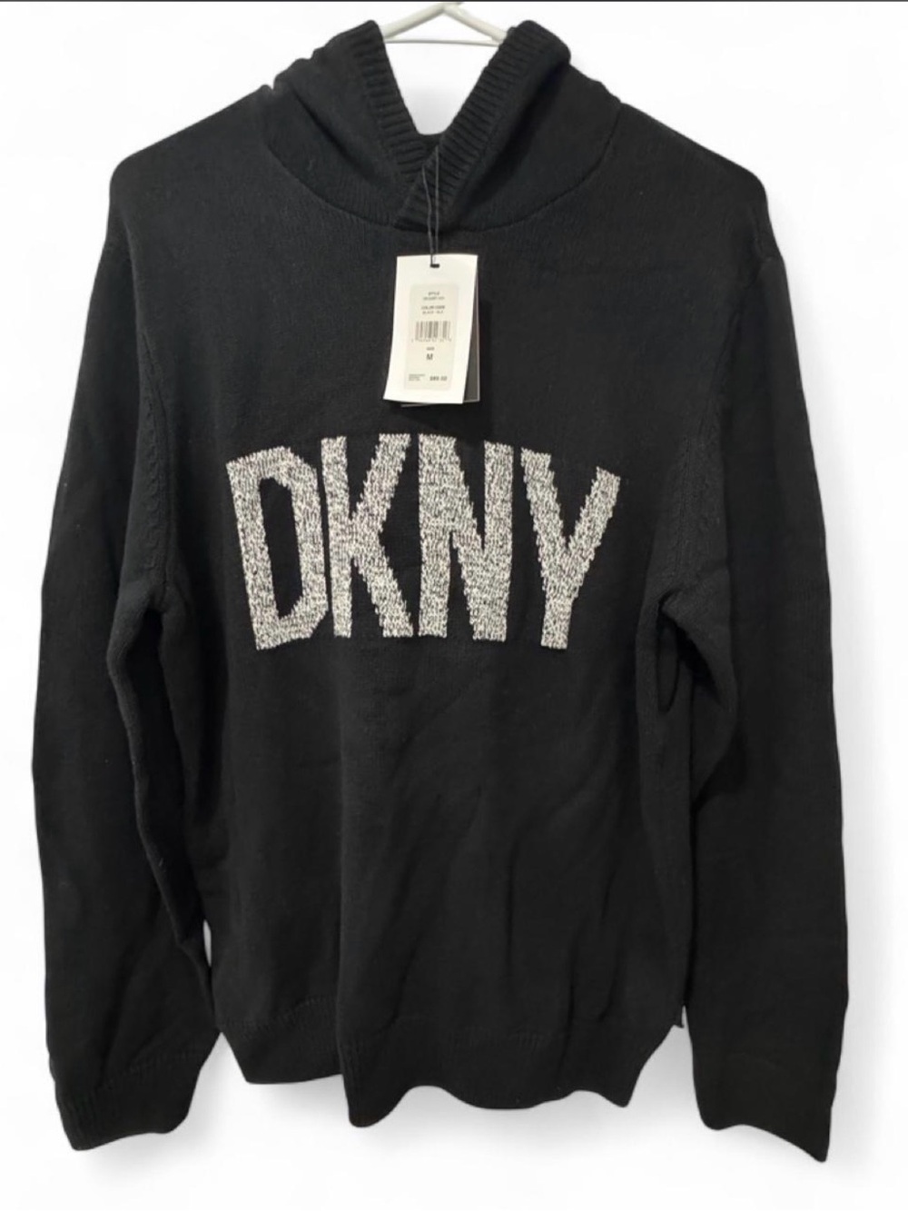 DKNY Black Crewneck Sweater with Silver Logo